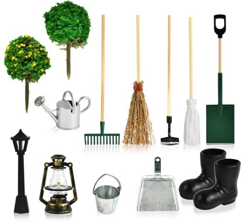 11 Stück Wichtel Zubehör Garten, Miniatur Garten Set mit Wichtel Stiefel Miniatur, Miniatur Gartenmöbel, Puppenhaus Zubehör Garten, Wichtel Zubehör für Mini Garten (Grün-13 Pcs)