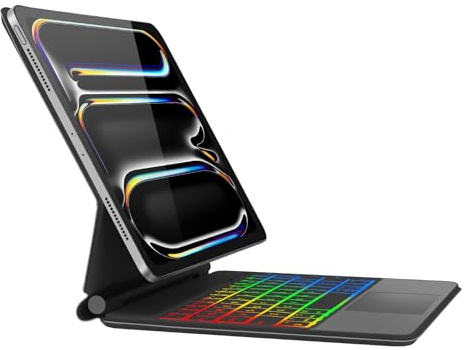 WAVATA Magic Keyboard für iPad Pro 13 Zoll M4 2024, iPad Pro 13 Hülle mit Tastatur, Magnetisches Befestigungsdesign, 7 Farben Hintergrundbeleuchtung Tastatur, Schwarz