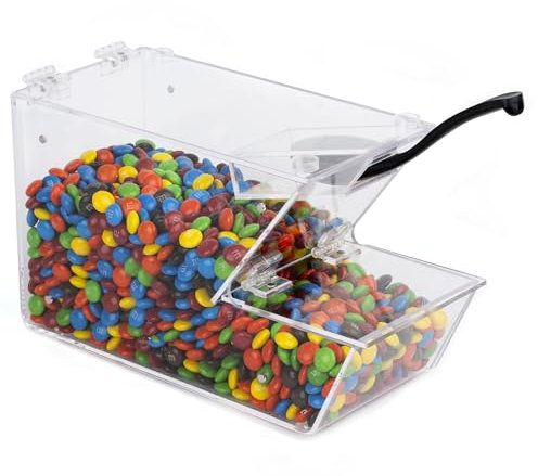 Inevibe Candy Bin Topping Dispenser - Acrylic Bulk Sprinkle Container with Scoop, Stackable & Magnetic for Multiple Holders - For Cereal, Nuts, Candies & Snack Food Storage