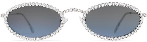 SOJOS Retro Oval Strass Glitzer Sonnenbrille für Damen 90er Jahre Styles Bling Disco Trendy Metall Brille mit Mittelgroßes Gesicht Stil SJ1205