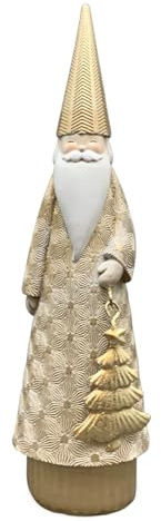 Hygge Weihnachtsmann-Figur mit Tannenbaum Weihnachtsdekoration, 23 cm - Moderne Polyresin Weihnachtsdeko innen & außen - Nikolaus Winter-Deko in Gold perfekt als Tischdeko, Fensterbank, Tür & Garten