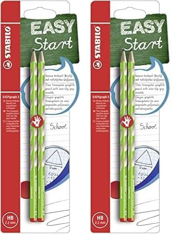 STABILO-Schmaler Dreikant-Bleistift für Rechtshänder-EASYgraph S in grün-2x 2er Pack-Härtegrad HB
