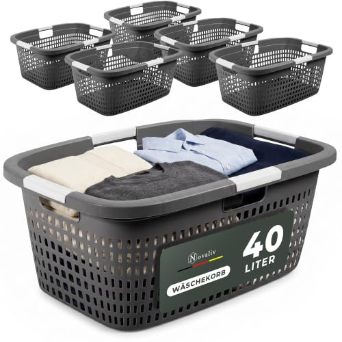 Novaliv Sparset 6x Wäschekorb mit 4 Griffen 40L Anthrazit, Wäschebox Set Wäscheeimer Wäschebehälter für Bad Wäsche Schmutzwäsche, Wäschekörbe Laundry Basket Aufbewahrung Korb Sammler Box