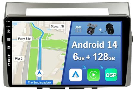 YUNTX [6GB+128GB] Android 14 Autoradio für Toyota Corolla Verso 2004-2009-[Integriertes CarPlay/Android Auto/DSP/GPS]-9 Zoll IPS Screen-DAB/Mirror Link/Bluetooth 5.0/AHD/360 Kamera