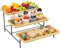 Lifewit Bandeja de servir de bambú de 3 niveles, 36 x 17 cm, bandeja de servir con soporte de metal negro para suministros de fiesta, accesorios de buffet, grandes bandejas reutilizables para
