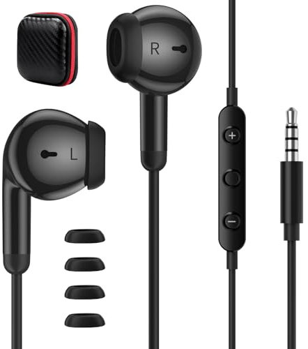 Wired Earbuds Earphones, 3.5mm Jack In-Ear Noise Cancelling Headset with Microphone HiFi Stereo Headphones Compatible with iPhone/iPad/iPod/Samsung/HuaWei/Android laptops Computer MP3 Players,Black