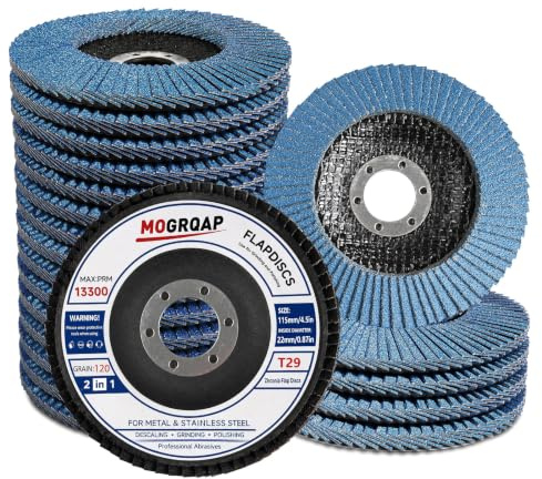 MOGRQAP 20 Stück 115mm Fächerscheiben, Feine Oberfläche Fächerschleifer 120 Korn Winkelschleifer Chleifmopteller Schleifscheiben Flap Disk für Metall Holz Stahl