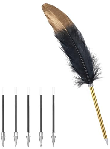 Chanumetal Schreibfeder mit 5 kugelschreiber Minen, Feder zum Schreiben, Vintage-Federstifte für Hochzeiten, Briefeschreiben, Unterschrift, Büro (Schwarz)