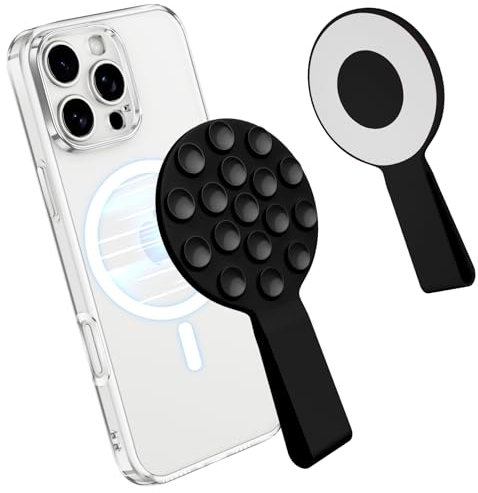 Pnakqil Ventose per Telefono Magnetica, Supporto in Silicone per iPhone 16/15/14/13/12, Supporto Magnetico a Ventosa per MagSafe, Forte Maniglia Supporto per Tiktok Selfies e Video, Nero
