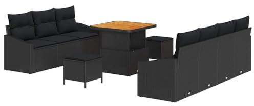vidaXL Garten-Sofa-Set mit Kissen 10 pcs Schwarz 80 x 80 x 71 cm, Garten Sofa Set, modern, höhenverstellbare Füße, modulare Sitzmöbel für Terrasse, Patio Entspannung