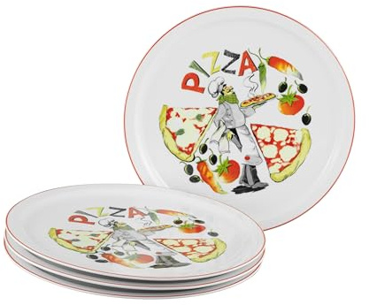 Creatable, 24441, Serie Milano - Luigi, 4-teiliges Geschirrset für 4 Personen, Pizzateller aus Porzellan, spülmaschinen- und mikrowellengeeignet, Qualitätsproduktion