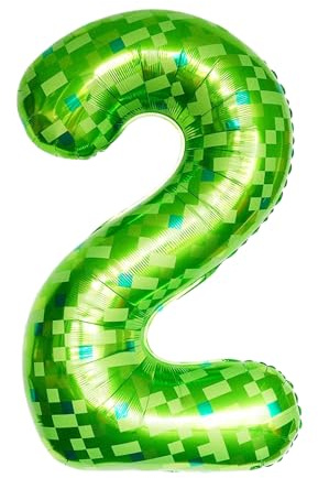 ParPix Pixelmotiv Luftballon 2 Geburtstag, Grün Pixel Thema 100 cm Folienballon 2, Zahl Luftballon 2. Geburtstag Junge Mädchen, 40 Zoll Helium Ballon 2, Luftballons Geburtstagsdeko 2 Jahre Junge
