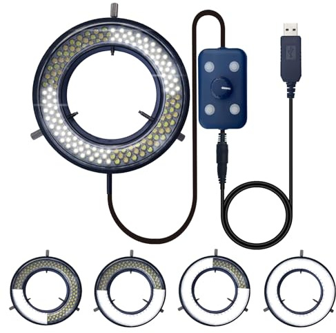 Microscope Ring Light Source Adjustable Illuminator for Lab Stereo Microscope & Camera (USB 144 LEDs 4 Zone)