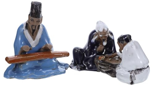 AKOOSY 2 Stück Teiliges Bonsai Figuren aus Keramik mit Antikem Schach und Musikthema Asiatisch Inspiriert Dekorative Miniatur Ornamente für Aquarium Garten und Wohnraumgestaltung