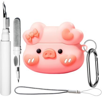 Cartoon Case Compatible with AirPods Pro 3 with Keychain Lanyard | Cute Funny Pink Pig Pattern Soft Silicone Anti-Fall Case Cleaning Pen for Men Women Compatible with AirPods Pro 3