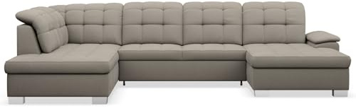 Selsey Ecksofa 330 x 212 cm U-Form Taupe Modular Couch Sofa Mit Schlaffunktion Ottomane Sofa Mit Stauraum/Bettkasten verstellbare Kopfstützen Wasserabweisend, Abriebfest Rechtse Seite