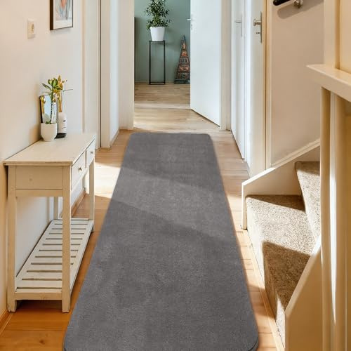 Teppich Läufer Flauschiger Kurzflor, Wohnzimmerteppich, 80X150, Dunkelgrau | Wohnzimmerteppich Einfarbiges Flur Modern Weich Teppiche für Bettvorleger Matte/Deko/Schlafzimmer/Kinderzimmer