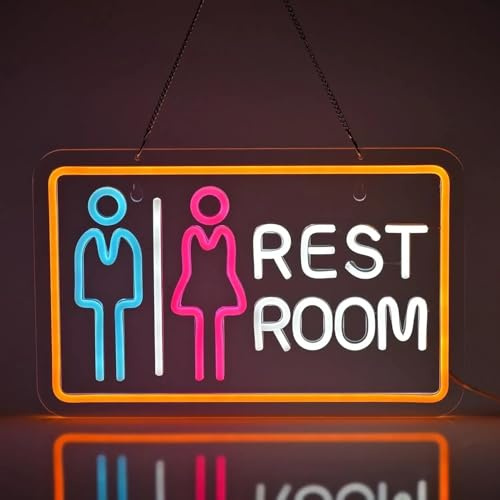 Dimmable Toilet Neon Sign, 16in USB-Powered LED Wall Light for Bar, Pub, Bathroom, Game Room Decor, Cool Home & Office Art z