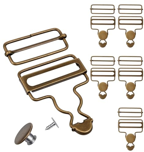 ValueBargain 6 Sets Dungaree Buckles, 1-1/2 Dungarees Clips with Adjustable Tri-Glide Slide & Buttons for Jeans, Suspenders, Bib Pants (Bronze)