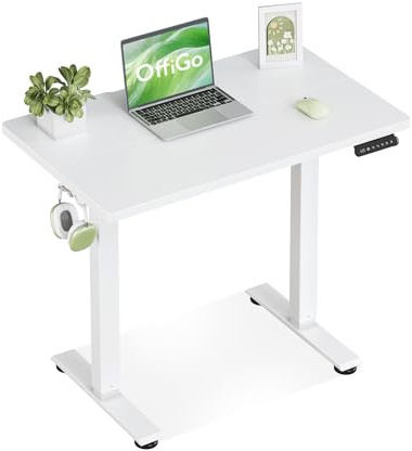 OffiGo Bureau Assis Debout électrique, 80cm Petit Bureau Electrique, Blanc | Ergonomiqu Table avec 3 Fonction Mémoire, Standing Desk pour la Chambre et Le Travail, Bureau Reglable en Hauteur électrique