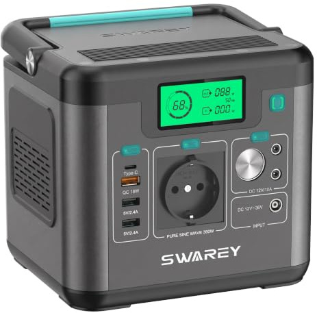SWAREY Tragbares Powerstation S160 Max, 333Wh Solargenerator | 350W (700W Spitze) AC Ausgang, 65W USB-C, Notstromaggregat Solar für Camping Reisen Wohnmobil Angeln