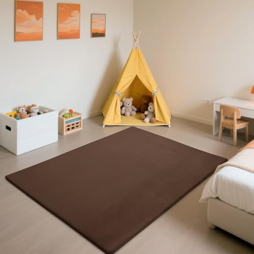 SETHEPACE 3CM Dicker Spielteppich Krabbelmatte Baby, Kurzflor Teppich Wohnzimmer, Schlafzimmer, Kinderzimmer Braun 100x150 cm, Weicher Spielmatte Kinder, Tatami Matte
