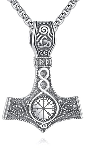 URONE Thor Martillo Cadena Plata de Ley Mjölnir Colgante Nórdico Runa Amuleto Vikingo Joyería Regalo para Hombre
