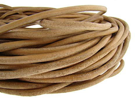 Lederband, Lederschnur, Lederriemen 5 m. Rund 6,0 mm. Natur