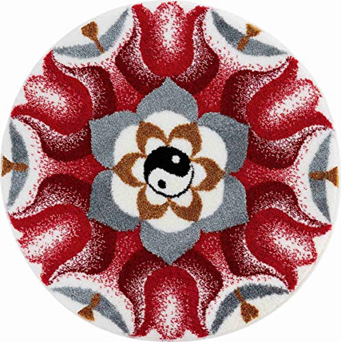 Grund Badteppich 100% Polyacryl, ultra soft, rutschfest, ÖKO-TEX-zertifiziert, 5 Jahre Garantie, HARMONIE DER GEGENSÄTZE, Badematte 80 cm rund, rot