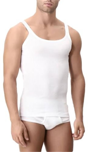 CAGI 1 Pezzo di Canotta Uomo Spalla Stretta 1100 Cotone Costina Senza Cuciture ai Fianchi Bianco 6/XL