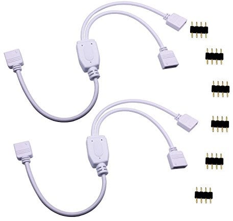 LITAELEK 2pcs Cable Divisor Tira LED RGB 1 a 2 Cable Divisor Cinta LED 4 Pines Y Splitter Banda LED Cable Distribución LED Strip Splitter Cable para RGB 5050 3528 2835 LED Strip, 30cm, Blanco