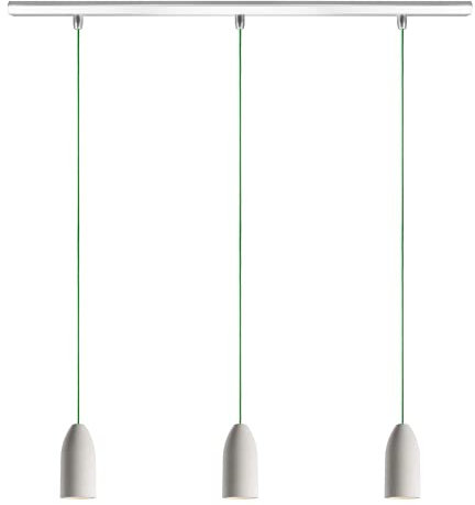 Buchenbusch urban design Pendelleuchte 3 flammig light edition, Küchenlampe hängend mit Textilkabel Grün, Hängelampe Esstisch aus Beton