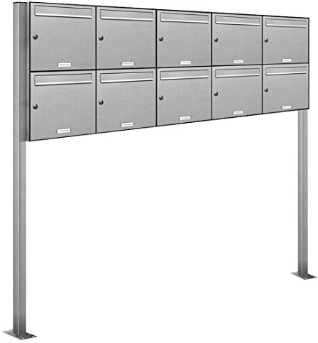 AL Briefkastensysteme 10er Edelstahl Standbriefkasten rostfrei als 10 Fach Briefkastenanlage DIN A4 in Postkasten Briefkasten Design modern