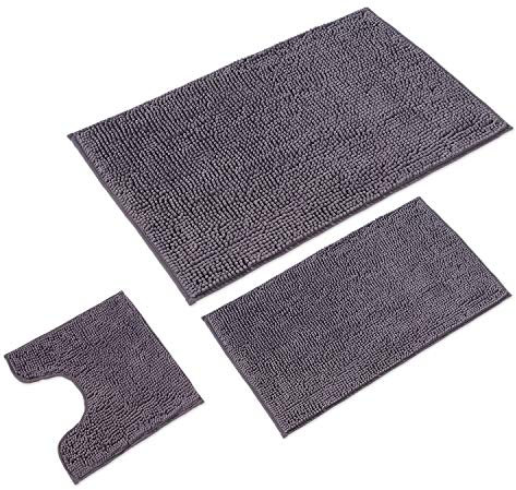 WohnDirect Badematten Set 3 teilig Grau • WC Vorleger (45x45cm), Badematte (50x80cm,70x120cm) • rutschfest waschbar Badezimmerteppich MIT WC-Ausschnitt