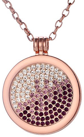 Morella Damen Halskette Rosegold 70 cm Edelstahl und Anhänger mit Coin Zirkoniasteine violett-rosa-Silber 33 mm im Schmuckbeutel