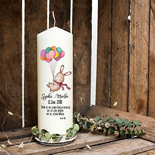 Taufkerze Kerze zur Taufe oder Geburt Kommunionkerze Hase Häschen und Ballons wk02 ilka parey wandtattoo-welt®