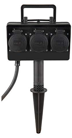 230V Außensteckdose Energieverteiler Mehrfachsteckdose 3-Fach Verteiler mit Erdspieß anschlussfertig mit 1,5m Kabel und Schutzkontakt-Stecker EV4 IP44