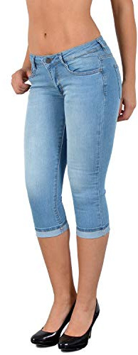 ESRA Damen Caprihose Capri Hose Damen Kurze Hose Jeans 3/4 Jeans Hüfthose extra Tief H11