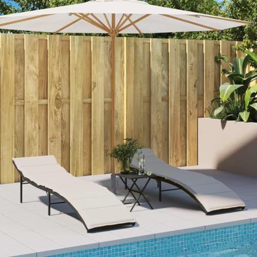 Owoxanthellate Sonnenliege klappbar 2er Set Schwarz Poly Rattan Gartenliege mit 3-Fach Verstellbarer Rückenlehne 55 x 199 cm Robust wetterfest für Balkon Garten Terrasse