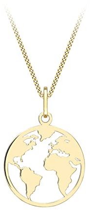 CARISSIMA Damen Panzerkette mit Weltkarten-Anhänger, 9 Karat Gelbgold, 46 cm