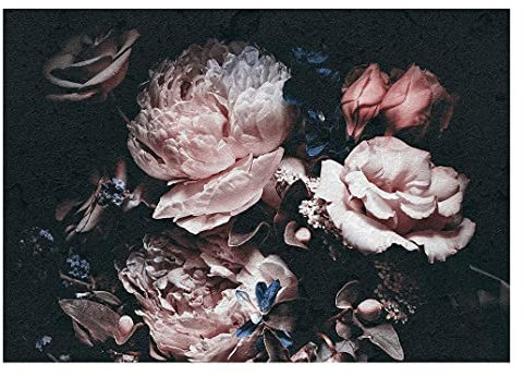 WallArena - Vlies Fototapete Blumen Vintage Blumenstrauß Pfingstrosen schwarz Rosen 368x254 cm - Fototapeten - Tapeten - für Wohnzimmer Schlafzimmer - Vliestapete Wandtapete Tapete - inkl. Kleister