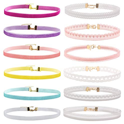 Manfnee Damen 12PCS Spitze Samt Choker Halskette Set Gothic Tattoo Lolita Elegante Choker Kragen