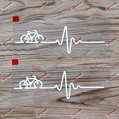 (2) 15,2 cm Fahrrad Herzschlag (EKG-Linie) Autoaufkleber Sticker, Weiß, Vinyl, Cycling, lustig, Radsport/Fahrer