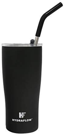 HYDRAFLOW Capri – Dreiwandiger, Vakuumisolierter Becher Mit Strohhalm – Isolierter Smoothie-Becher Aus Edelstahl – Wiederverwendbar Mit Deckel (Puderschwarz)