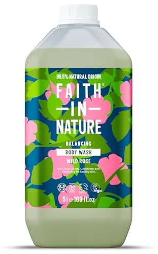 Faith In Nature Natural Wild Rose Body Wash, Balacing Shower Gel, Vegan & Cruelty Free, No SLS or Parabens, 5L Refill Pack