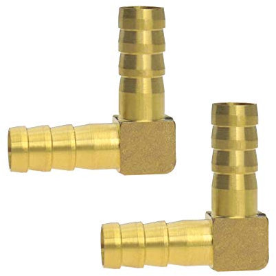 YINETTECH 2Pcs 10mm Barb Brass Hose Fitting 90 Degree Elbow Fuel Hose Joiner Pipe Connector Adapter 3/8Inch Gold for Air Water Fuel Oil