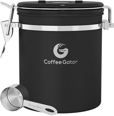 Coffee Gator Kaffeedose Edelstahl, Luftdicht Vorratsdose mit Deckel, Datum Tracker, CO2-Freigabeventil, Messlöffel, für Kaffeebohnen, Kaffeepulver, Nüsse, Tee, Zucker, Mehl