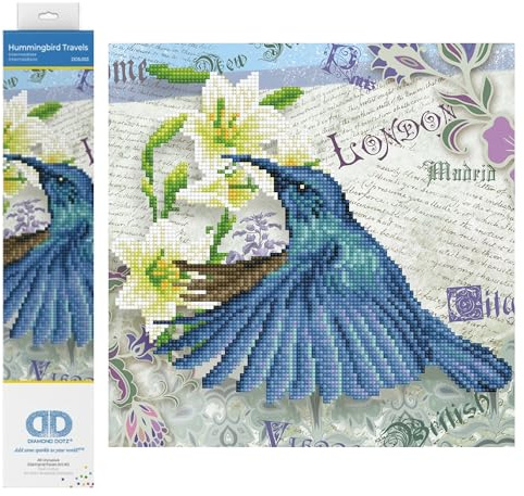 DIAMOND DOTZ Painting, Intermediate Kit DD5, Hummingbird Travels, 30 x 30cm | Full Coverage Design, Sparkling Faceted Finish, Complete Starter Set, Vibrant Wall Decor, Ready to Frame, Great Handmade Gift