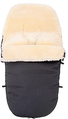 Merauno® Baby Lammfellfußsack Kinderwagen Fellsack Kuscheliger Buggy Kinderwagen-Fußsack Wind-und Wasserdicht Thermoregulierend Rundum-Reißverschluss 90×50cm (Schwarze Melange)