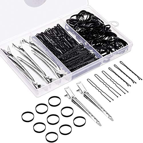 306 Pièces Accessoires Cheveux, 50 Bobby Pince, 50 U Épingle à Cheveux, 200 mini Elastiques à Cheveux et 6 Pince à Cheveux Crocodile pour Femmes Filles Coiffure et Maquillage